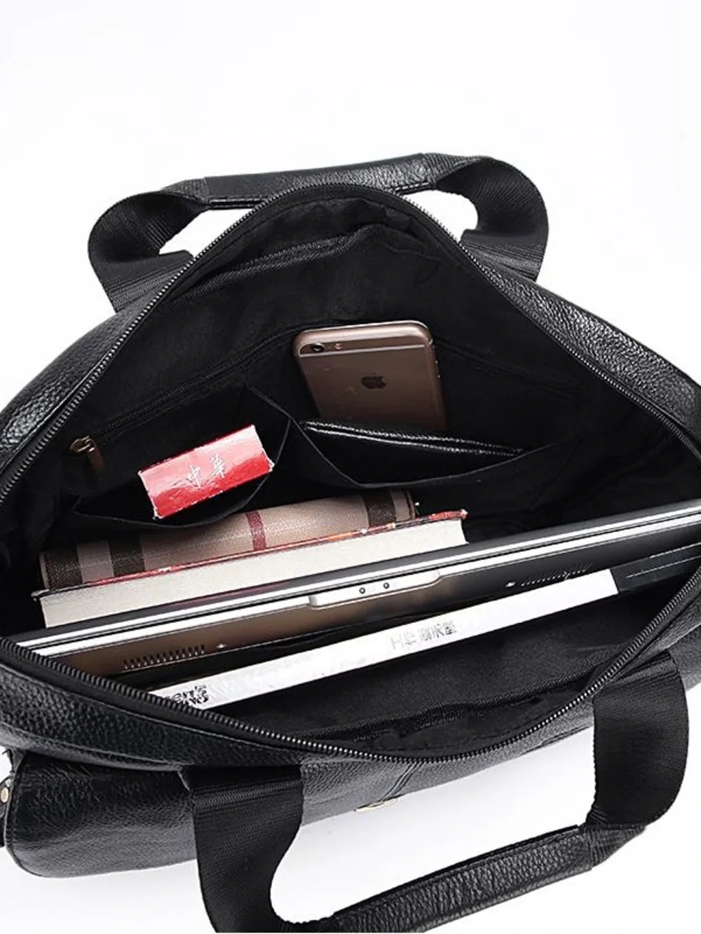 Men's Black Leather Briefcase Bag - Classic Professional Carry